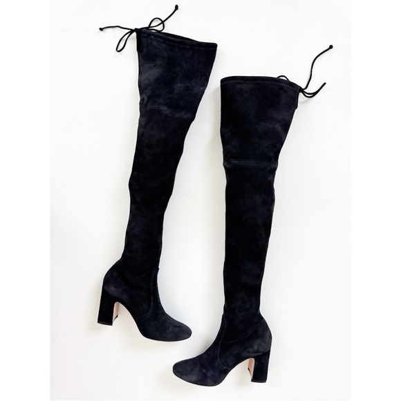 Stuart Weitzman Kirstie 90 Suede Over The Knee Boots Tall Black Classic 5 Narrow - Picture 5 of 15